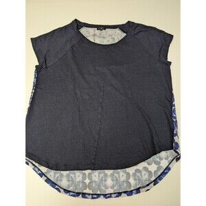 Talbots Shirt Blouse Womens 1X Navy Blue 100% Linen Sleeveless Top Tank